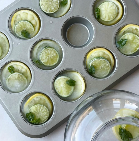 Lemons/lime ice cubes. Like meal-prep for drinks.